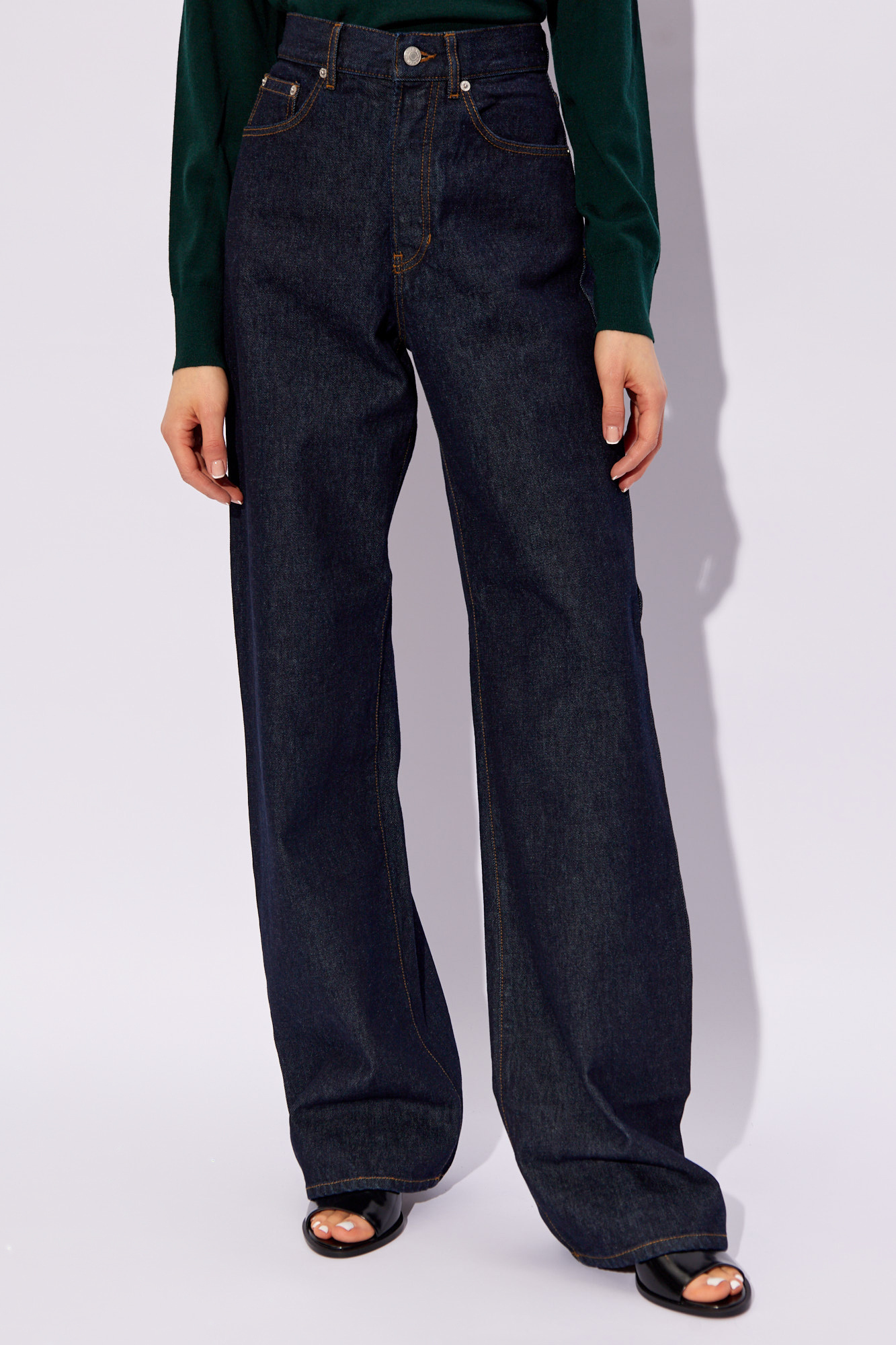 Navy blue High-rise jeans with wide legs Dries Van Noten - Vitkac ...